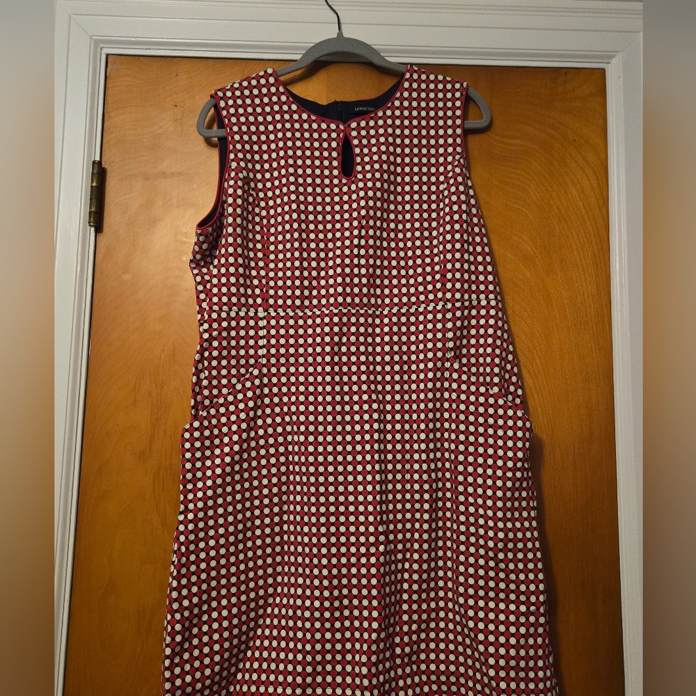 Lands' End Red, White and Navy Polka Dot Shift Dress